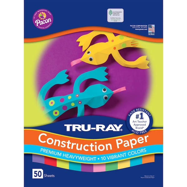 Construction Paper, 10 Vibrant Colors, 12x18, 50 Sheets, PK3